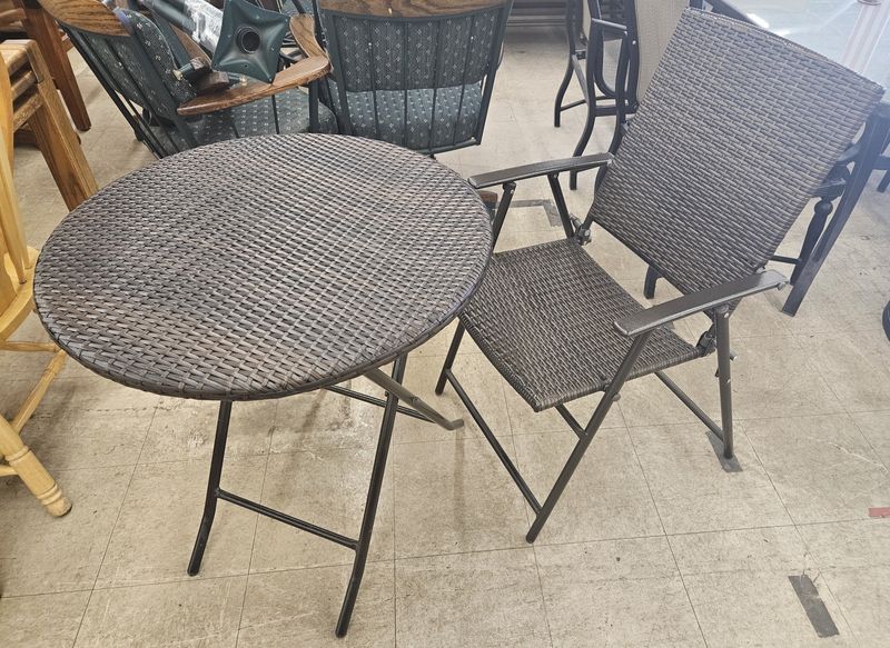 Foldable, dark gray, rattan patio set