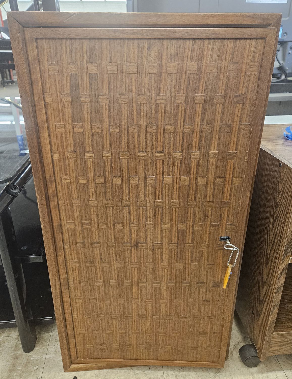 wooden cabinet with a hinged door