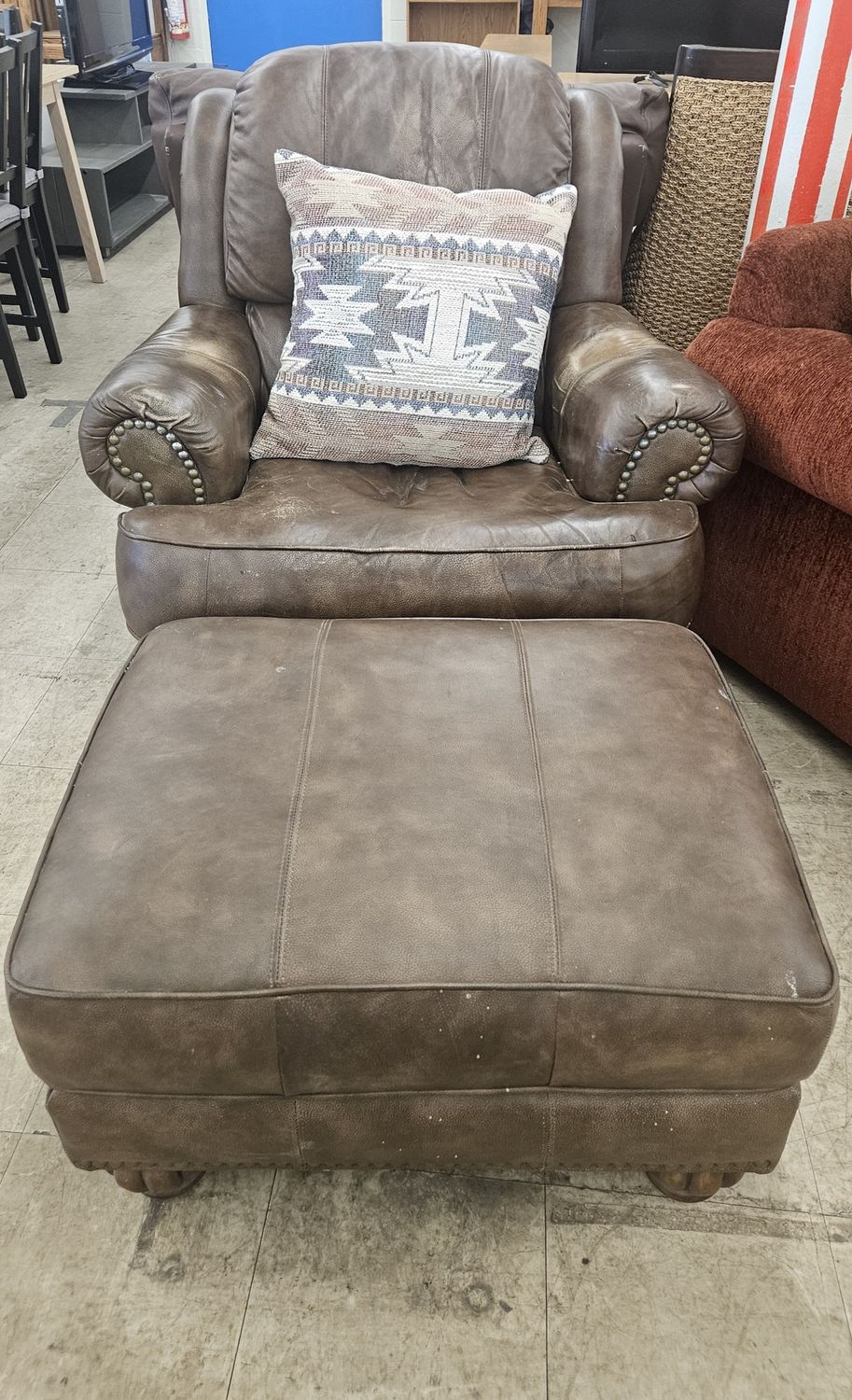 Leather armchair and ottoman set