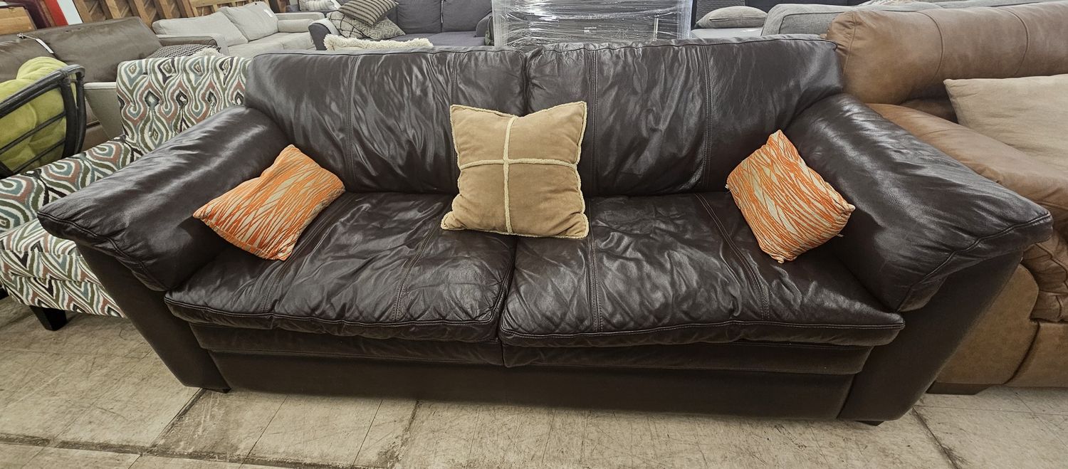 Leather three-seat couch..