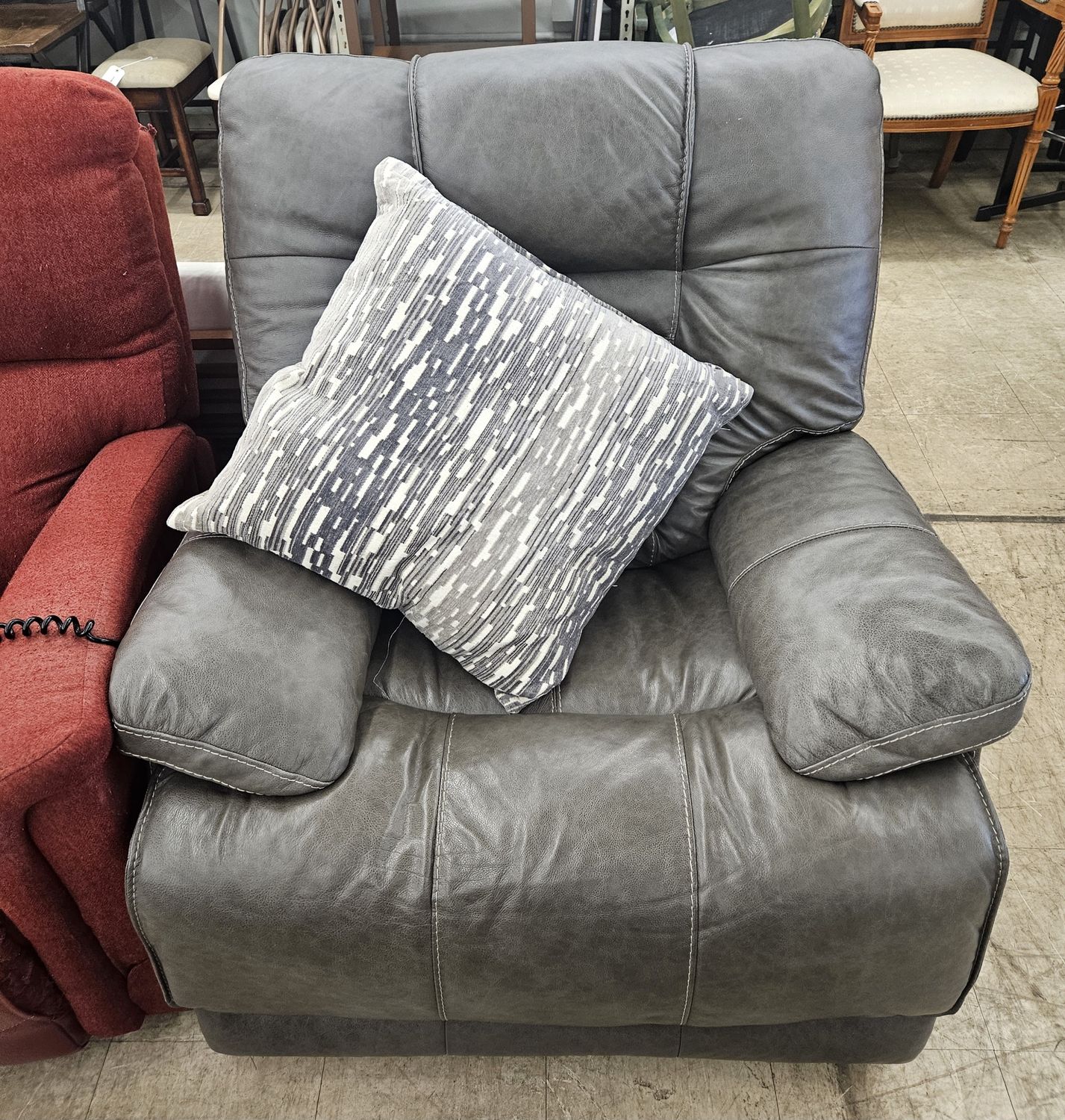 Gray leather power recliner
