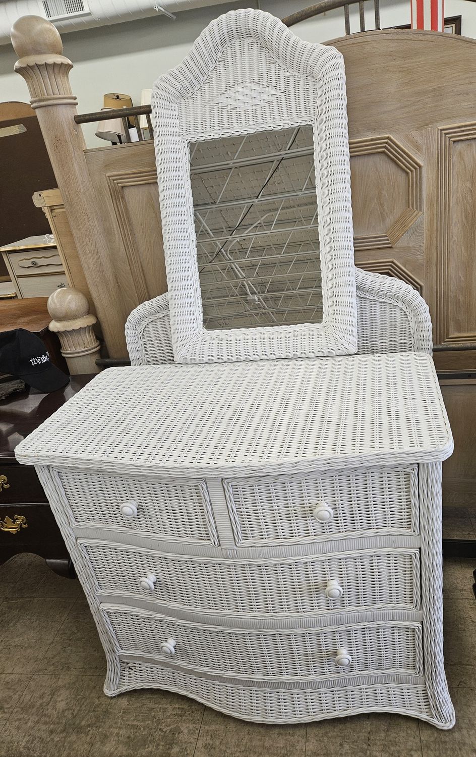 Cozy wicker bedroom set - dresser &amp; mirror - twin bed