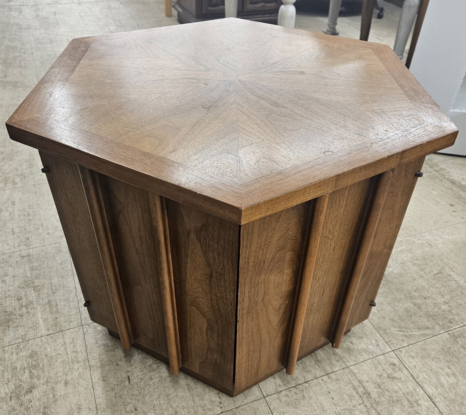Lane Brutalist hexagonal drum end table