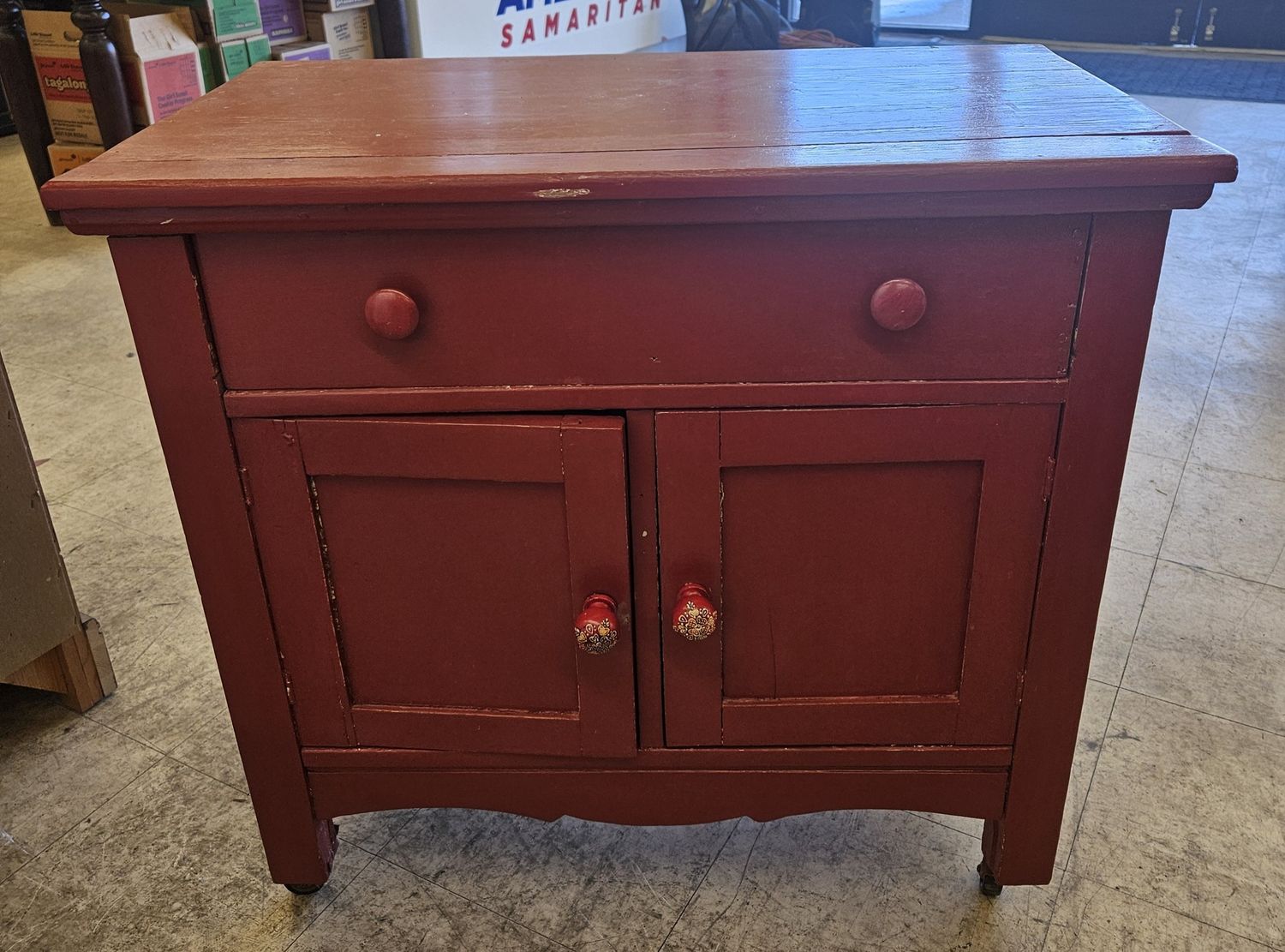 Quirky, circus-red cabinet