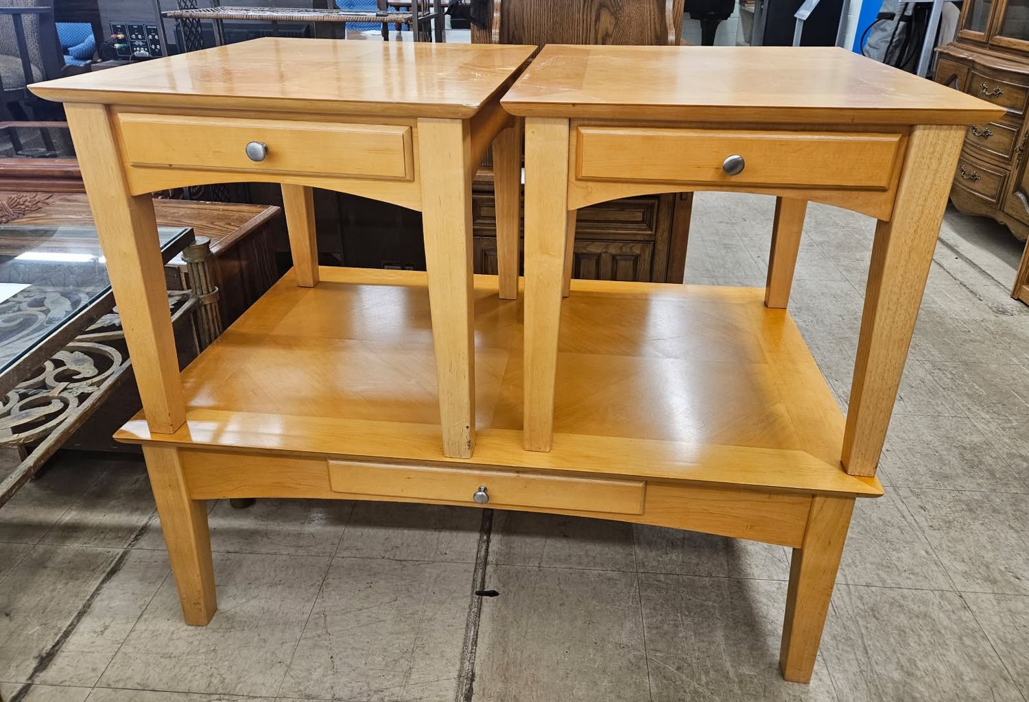 Light brown wooden end table