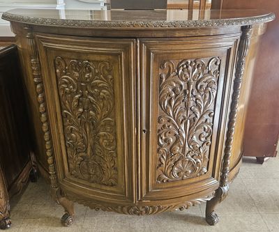 Elegant Vintage Carved Wood Demilune Cabinet