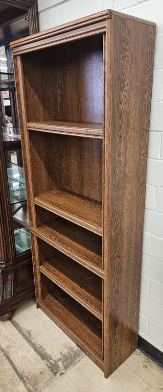 Sturdy six-shelf wooden bookcase