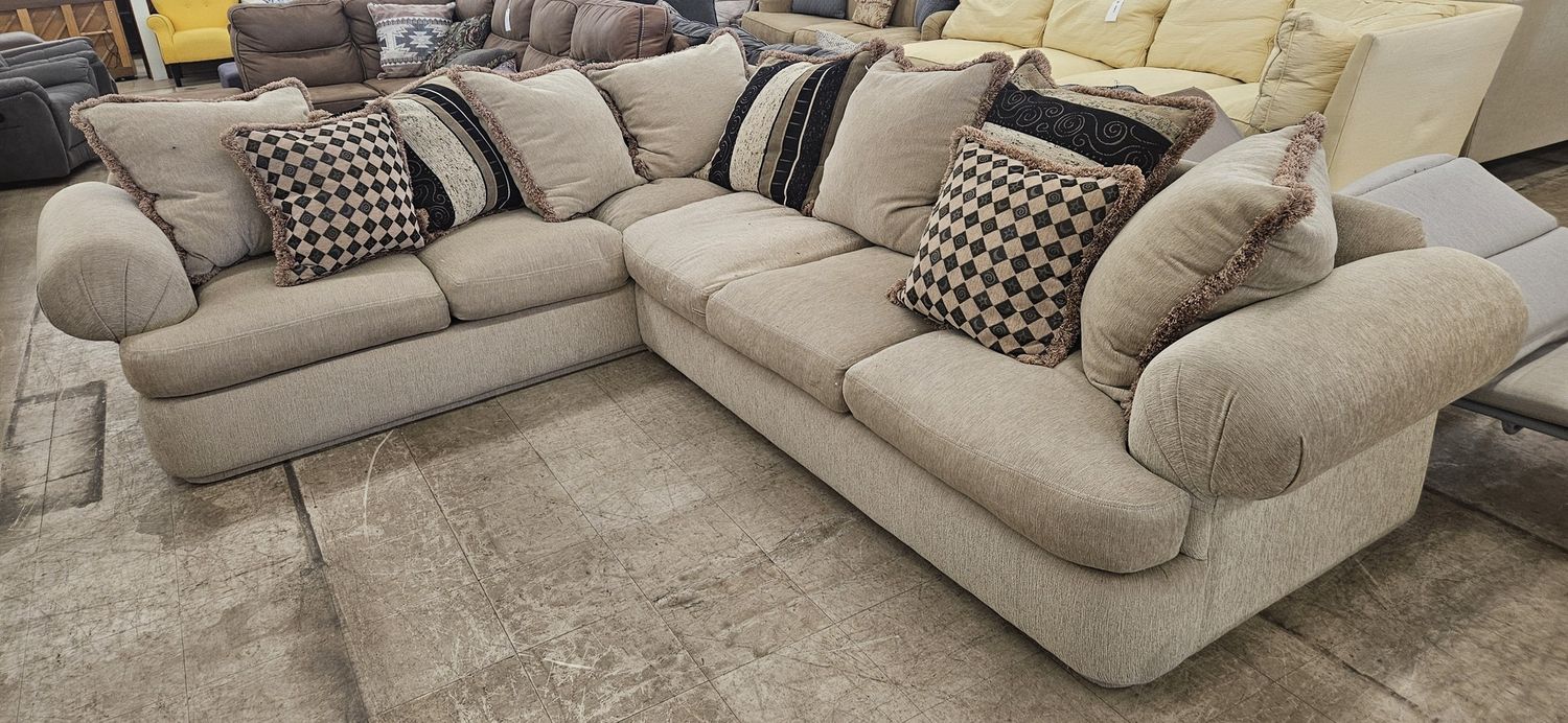 Beige comfy sectional couch