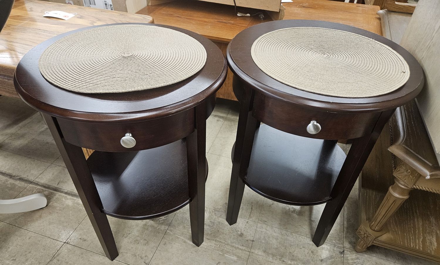 Set of two round end tables