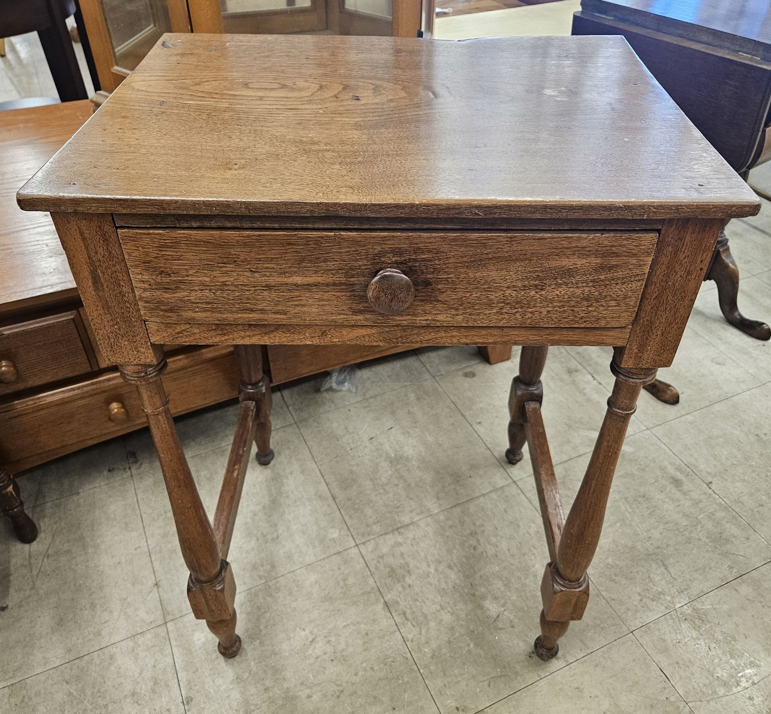 Antique Wood One-Drawer Stand Table