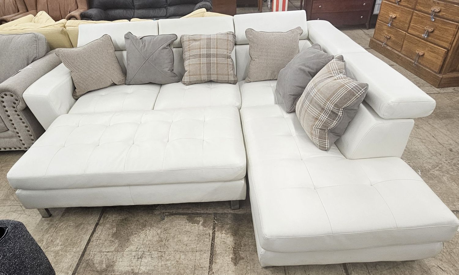 Modern White Sectional with Matching Ottoman