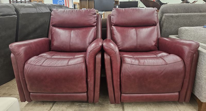 Pair of Red Leather Power Swivel Recliners