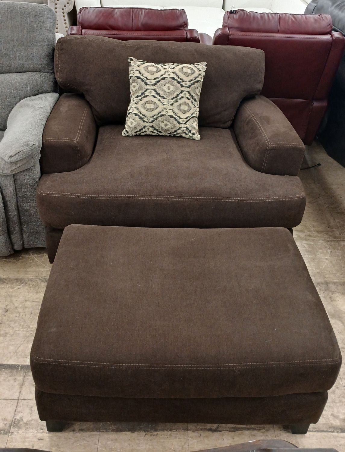 Brown Oversized Armchair with Ottoman