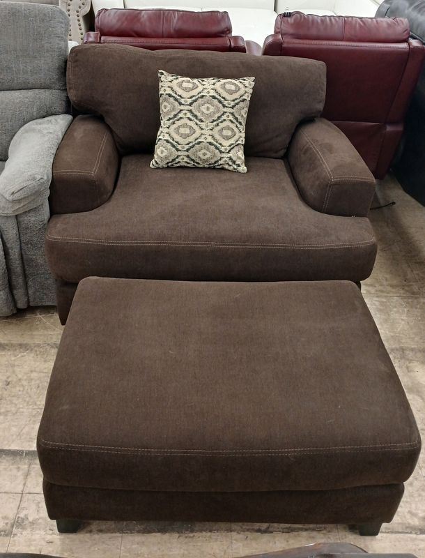 Brown Oversized Armchair with Ottoman