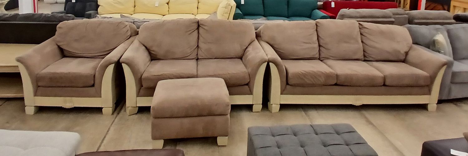 Stylish Tan Sofa Set with Ottoman