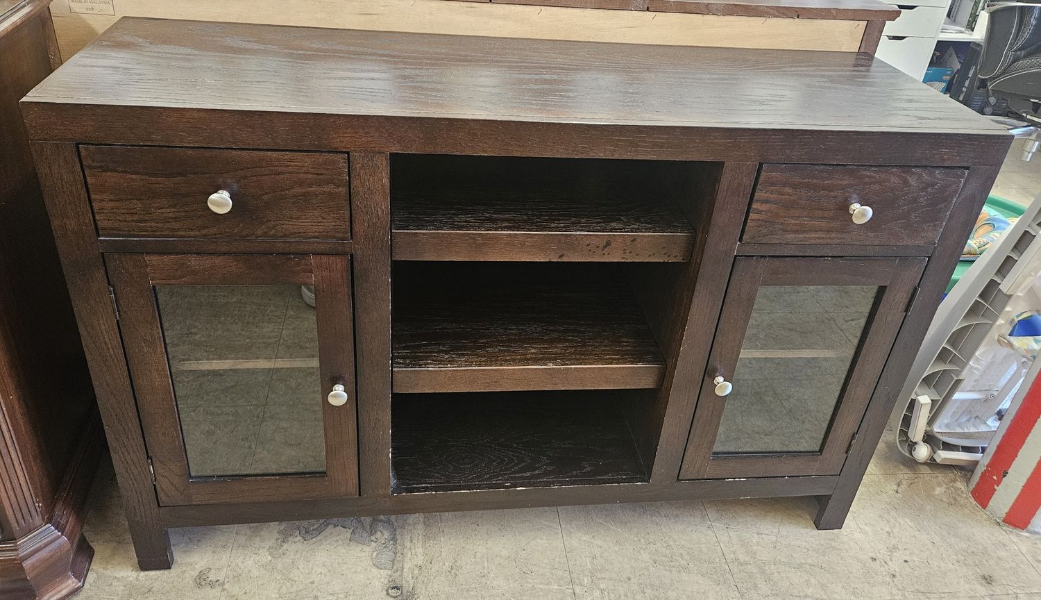 Dark wood media console