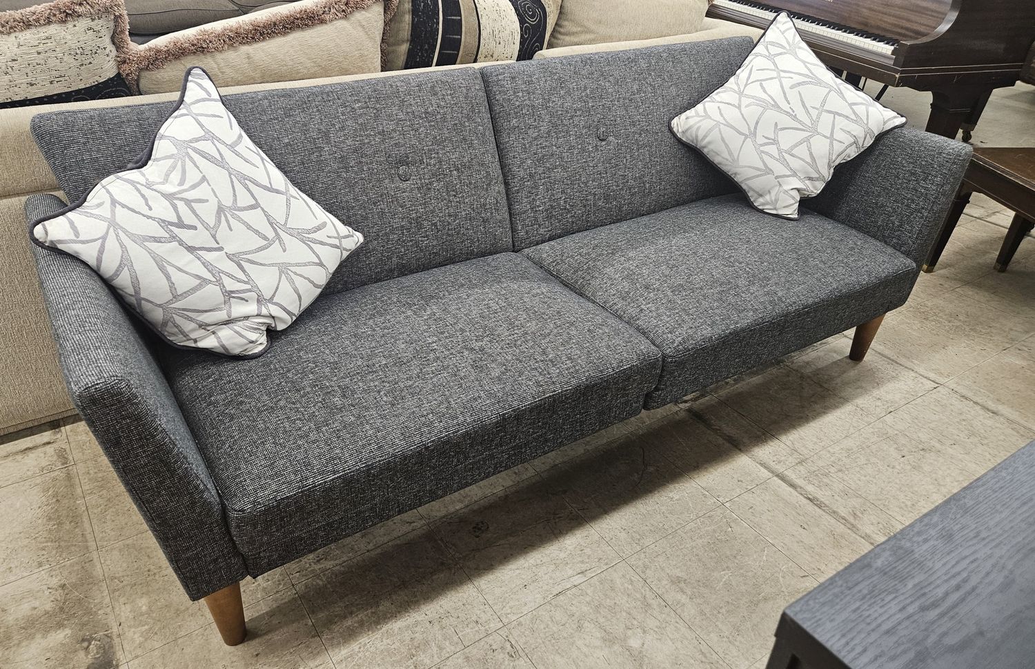 The “Crash in Style” Sleeper Sofa – Gray Tweed, Zero Judgment