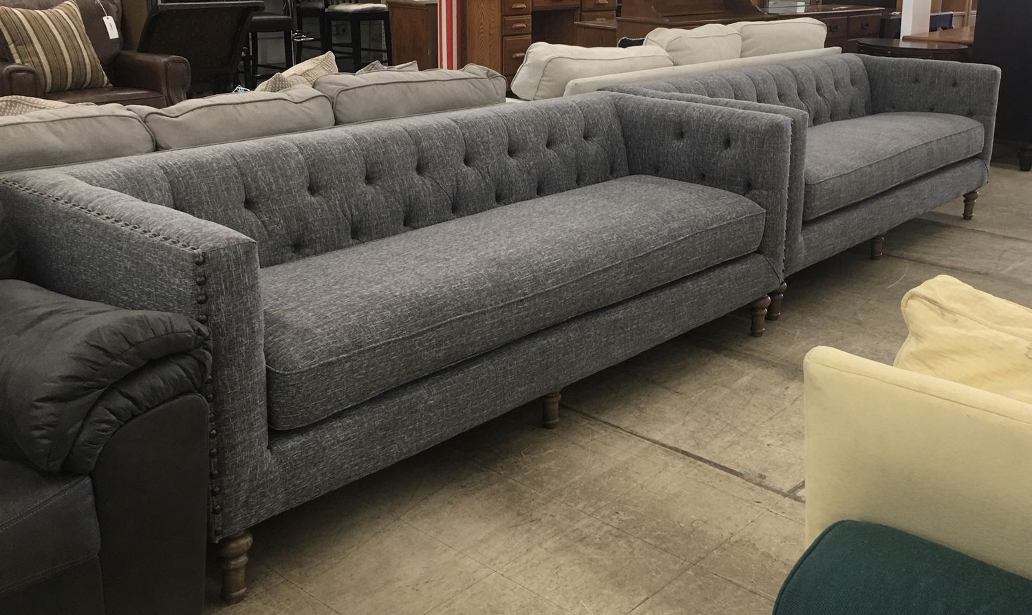 Chic Grey Tufted Sofa Set