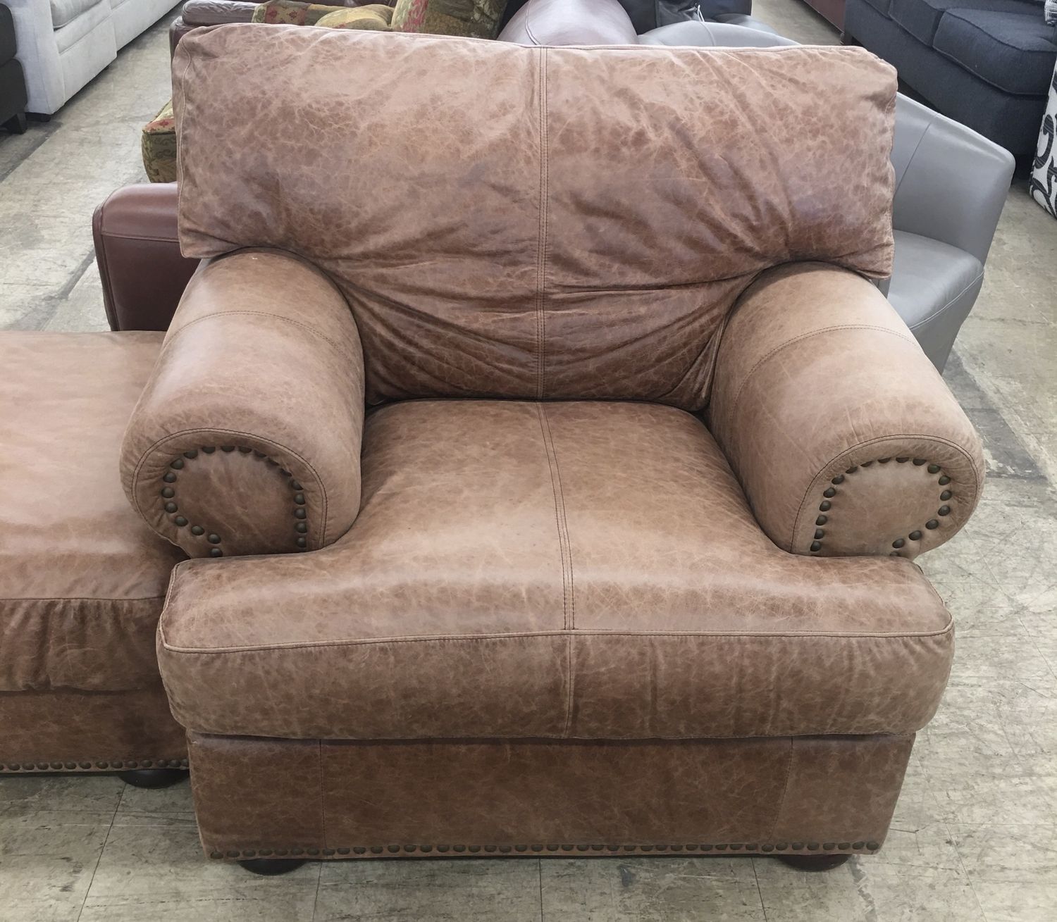 Leather Chair &amp; Ottoman Set