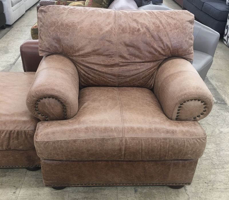 Leather Chair &amp; Ottoman Set