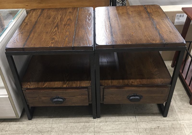 Rustic Industrial End Tables Set