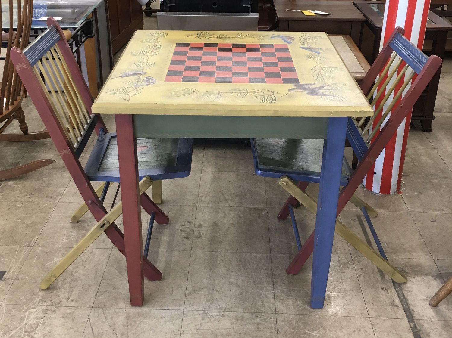 Unique Hand-Painted Game Table &amp; Chair Set