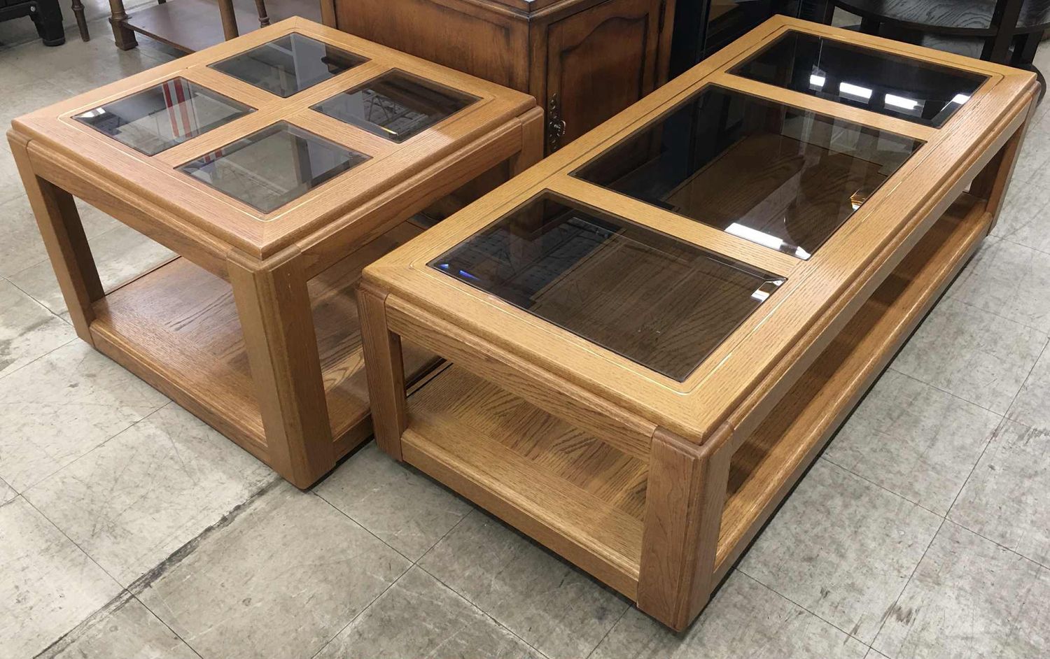 Wood &amp; Glass Coffee Table Set