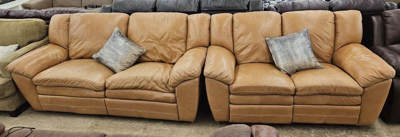 Tan Leather Reclining Sofa &amp; Loveseat Set