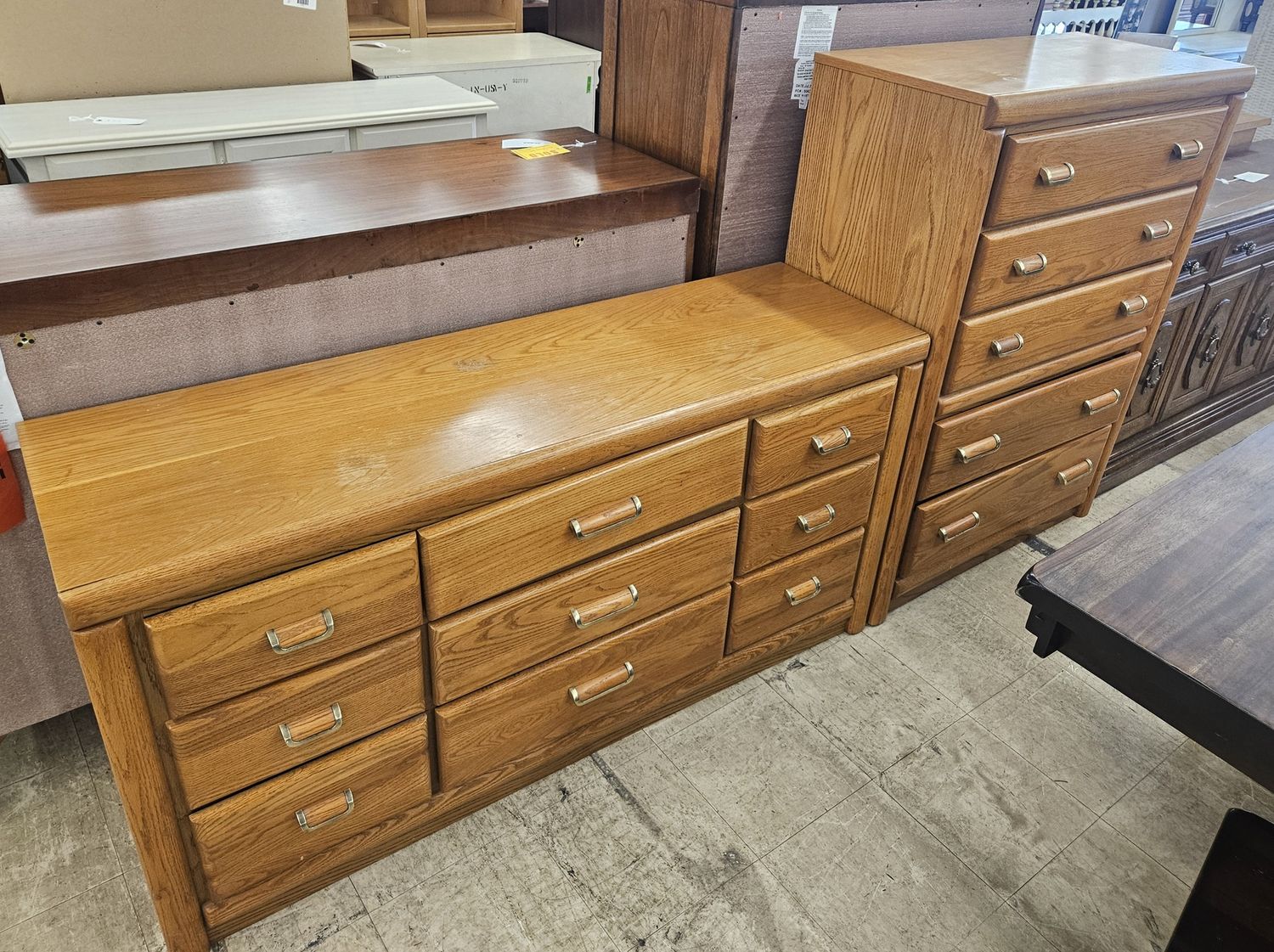 Vintage Broyhill oak dresser set