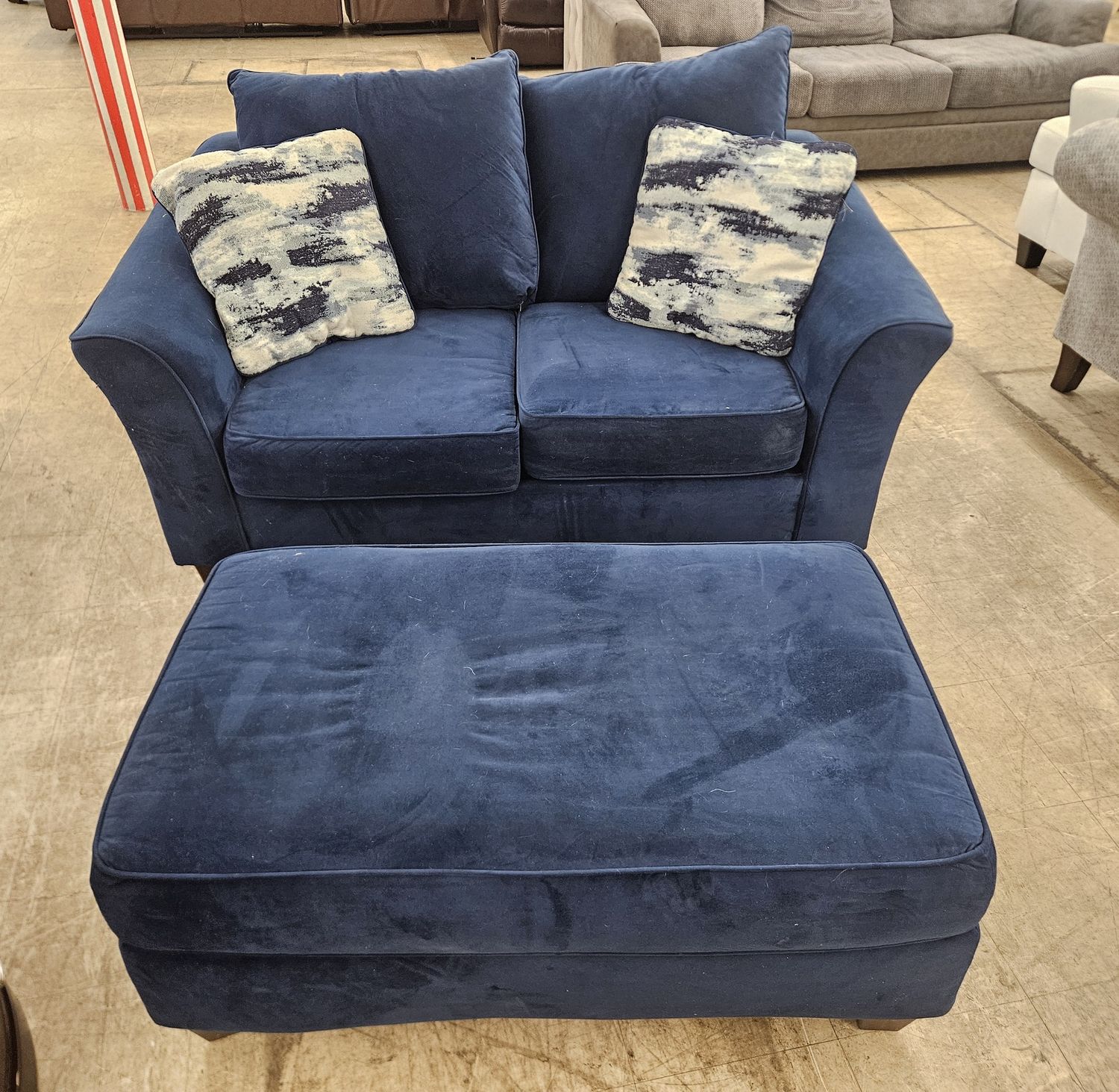 Navy blue loveseat &amp; ottoman set