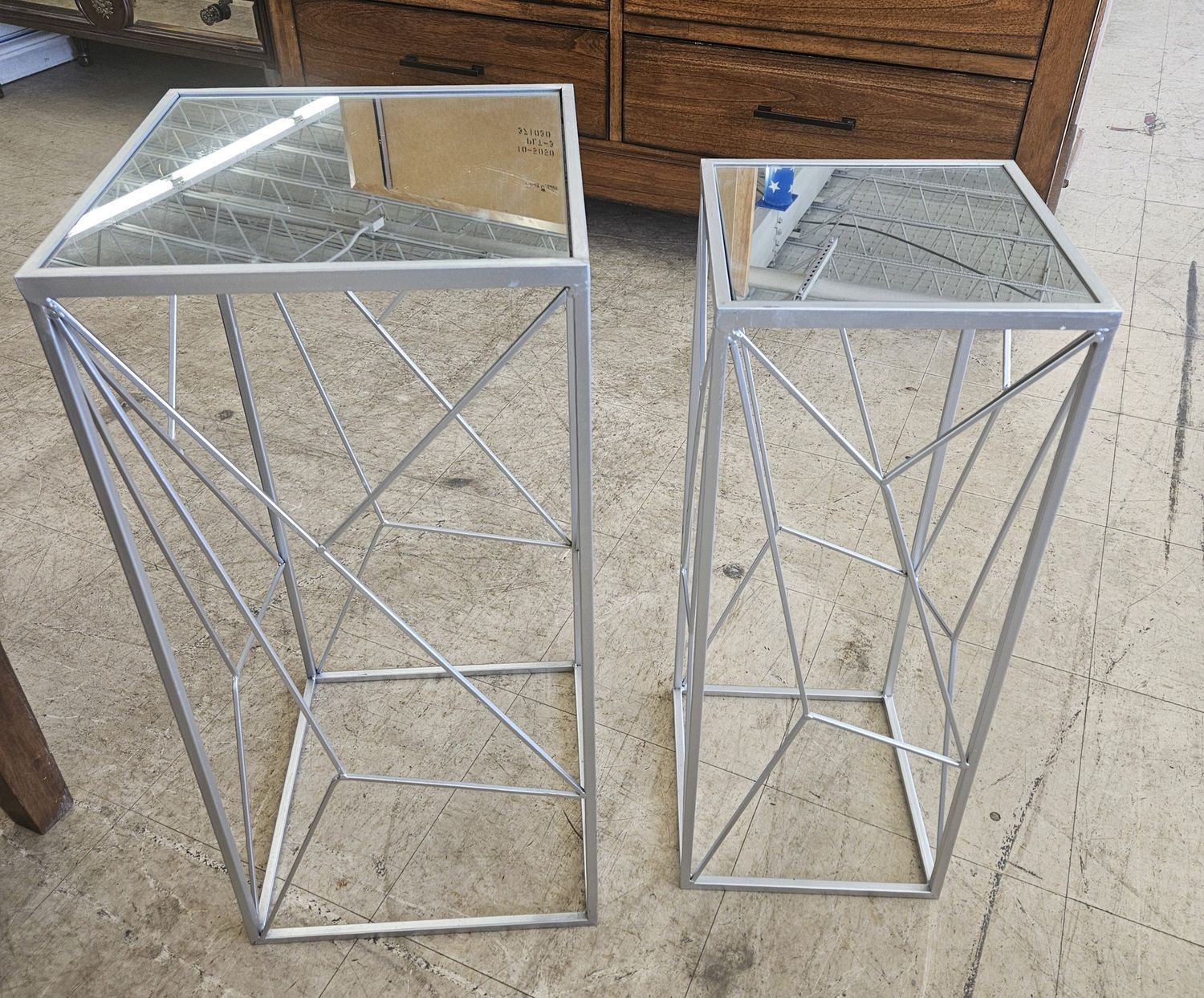 Set of two geometric metal plant stands (or accent tables)
