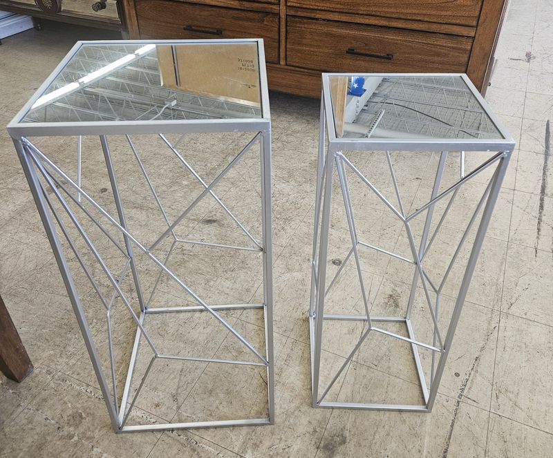 Set of two geometric metal plant stands (or accent tables)
