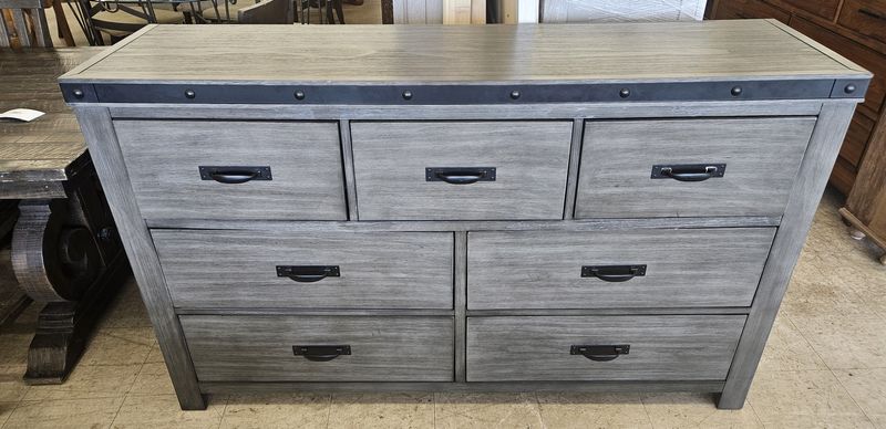 Modern weathered gray lowboy dresser