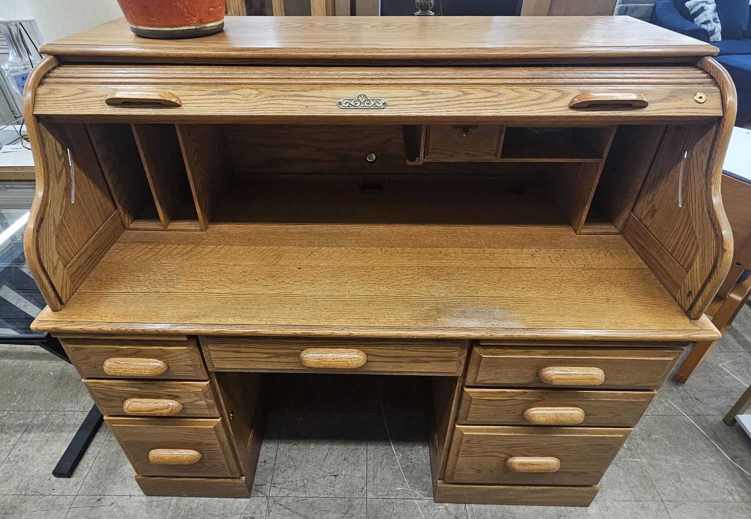 Classic oak roll-top desk