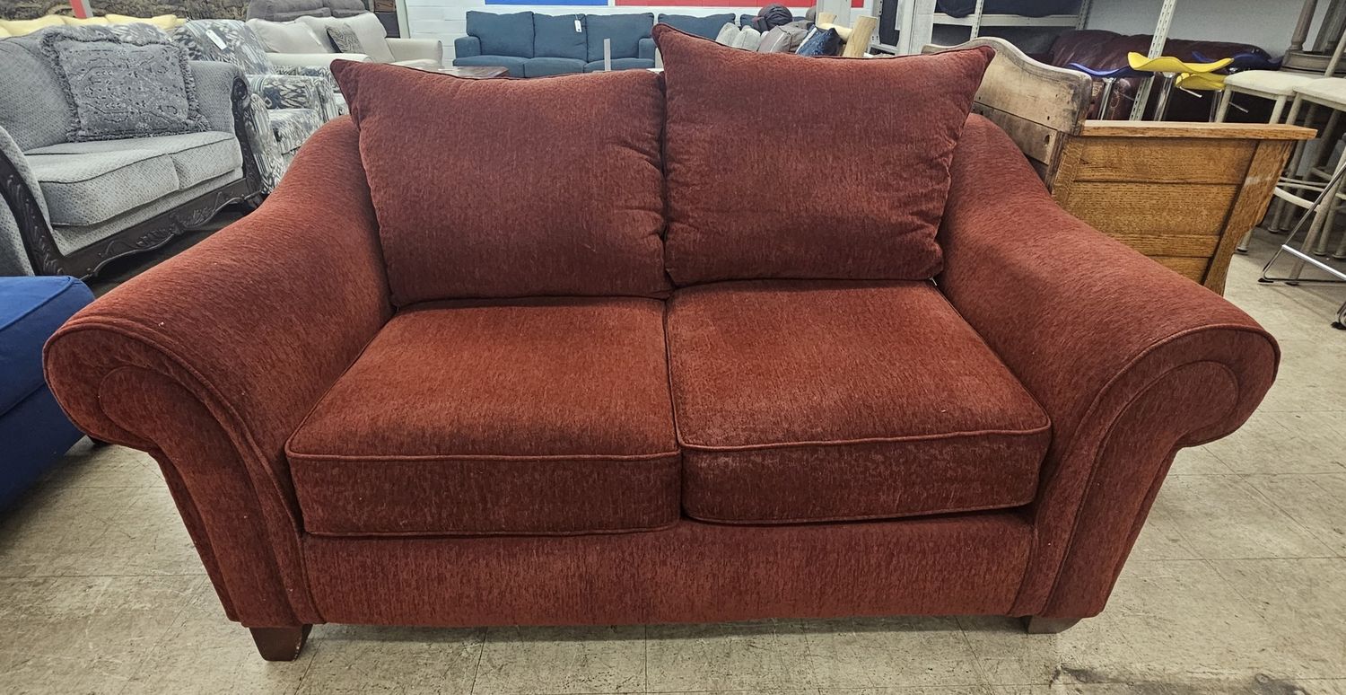 Deep red chenille loveseat
