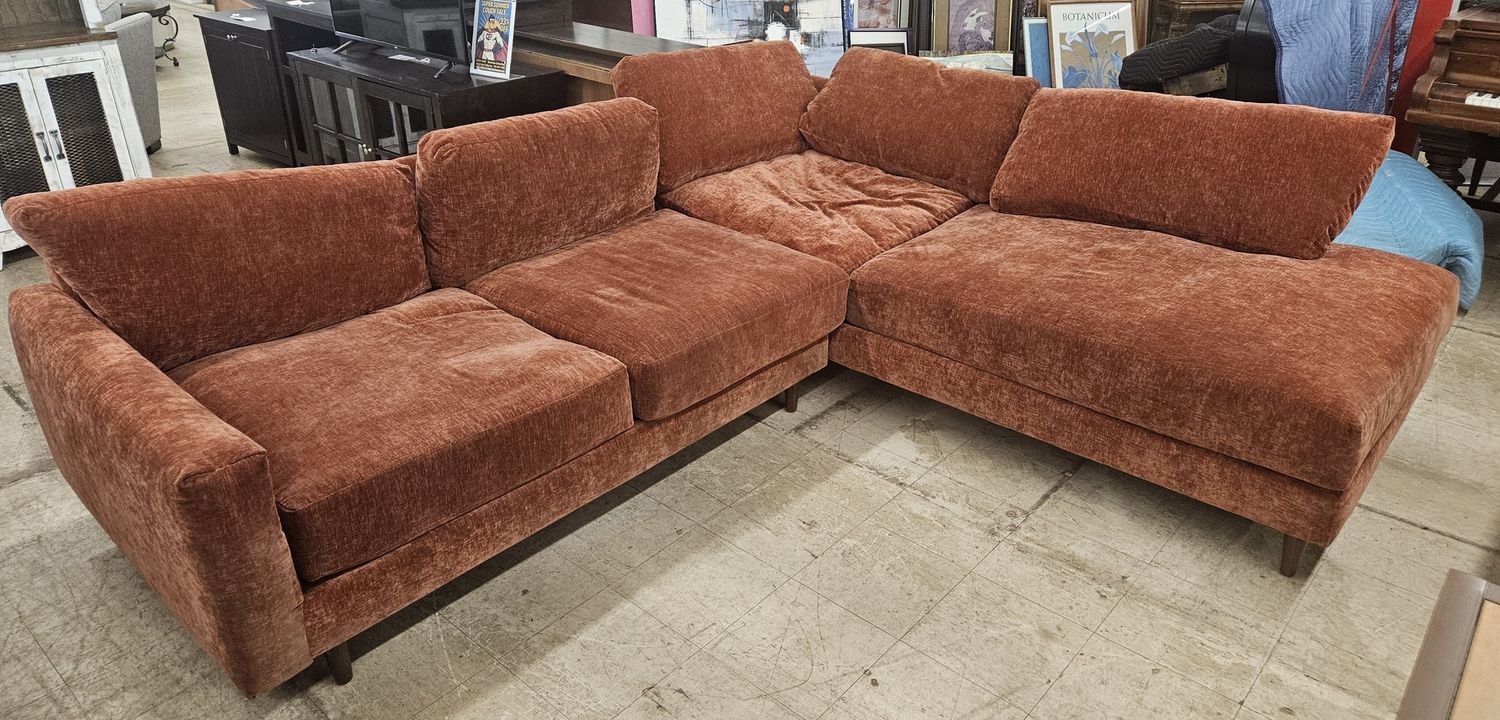 Rust Velvet L-Sectional Sofa