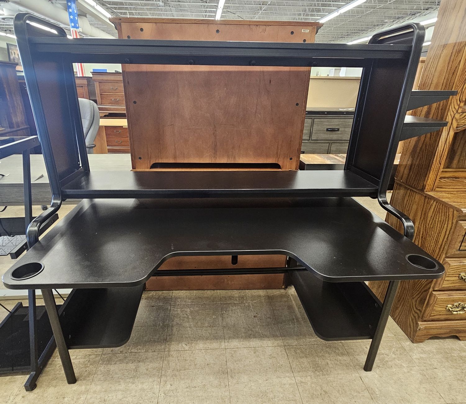 Modern black gaming or workstation desk