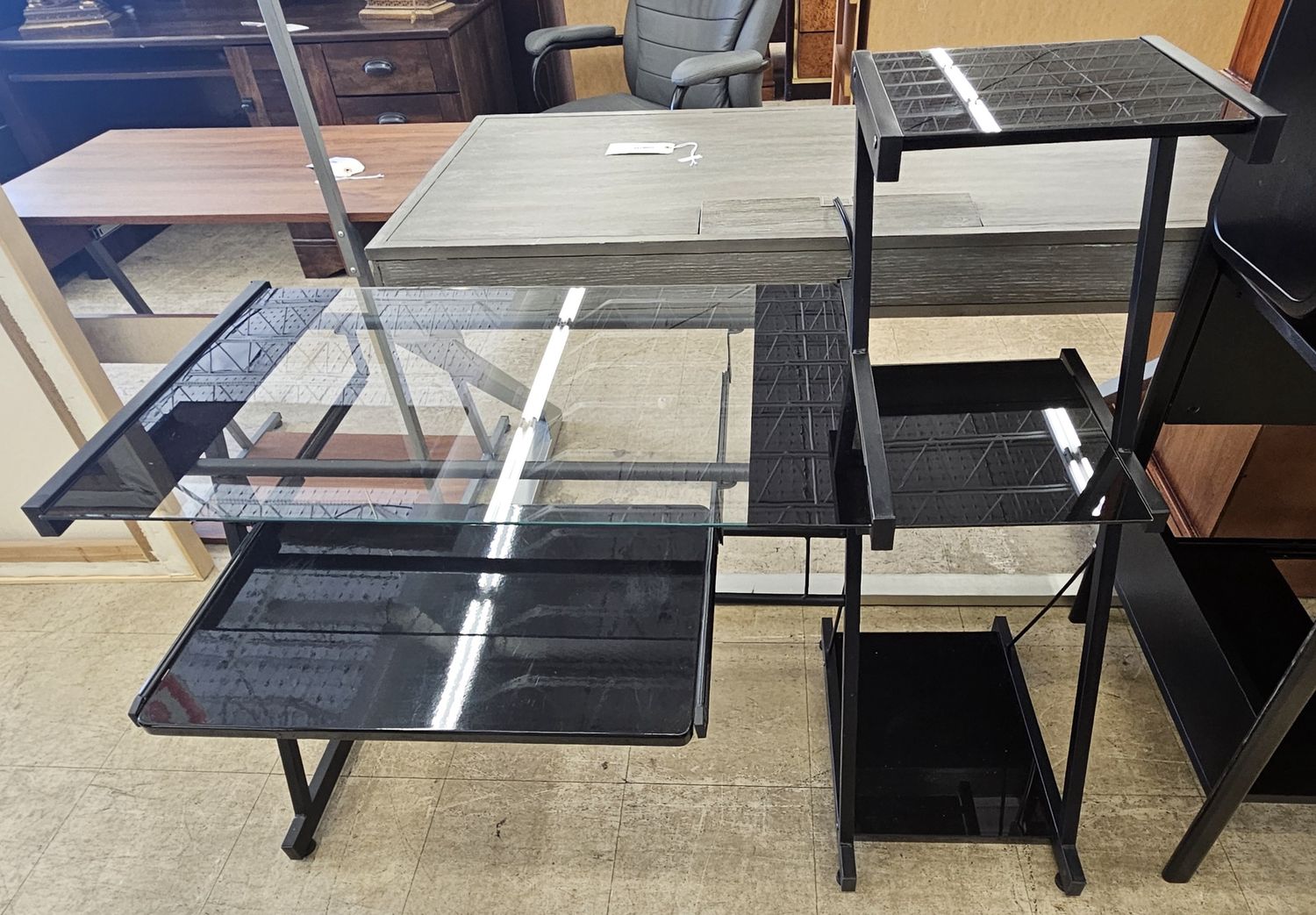 Contemporary glass-top computer desk