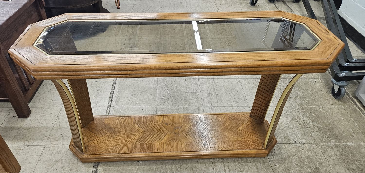 Vintage oak and brass sofa table