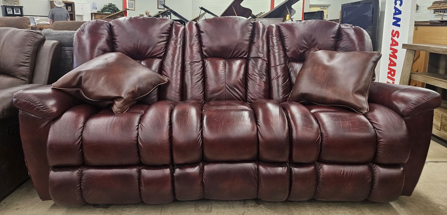 La-Z-Boy burgundy leather reclining sofa