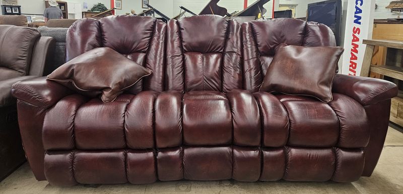 La-Z-Boy burgundy leather reclining sofa