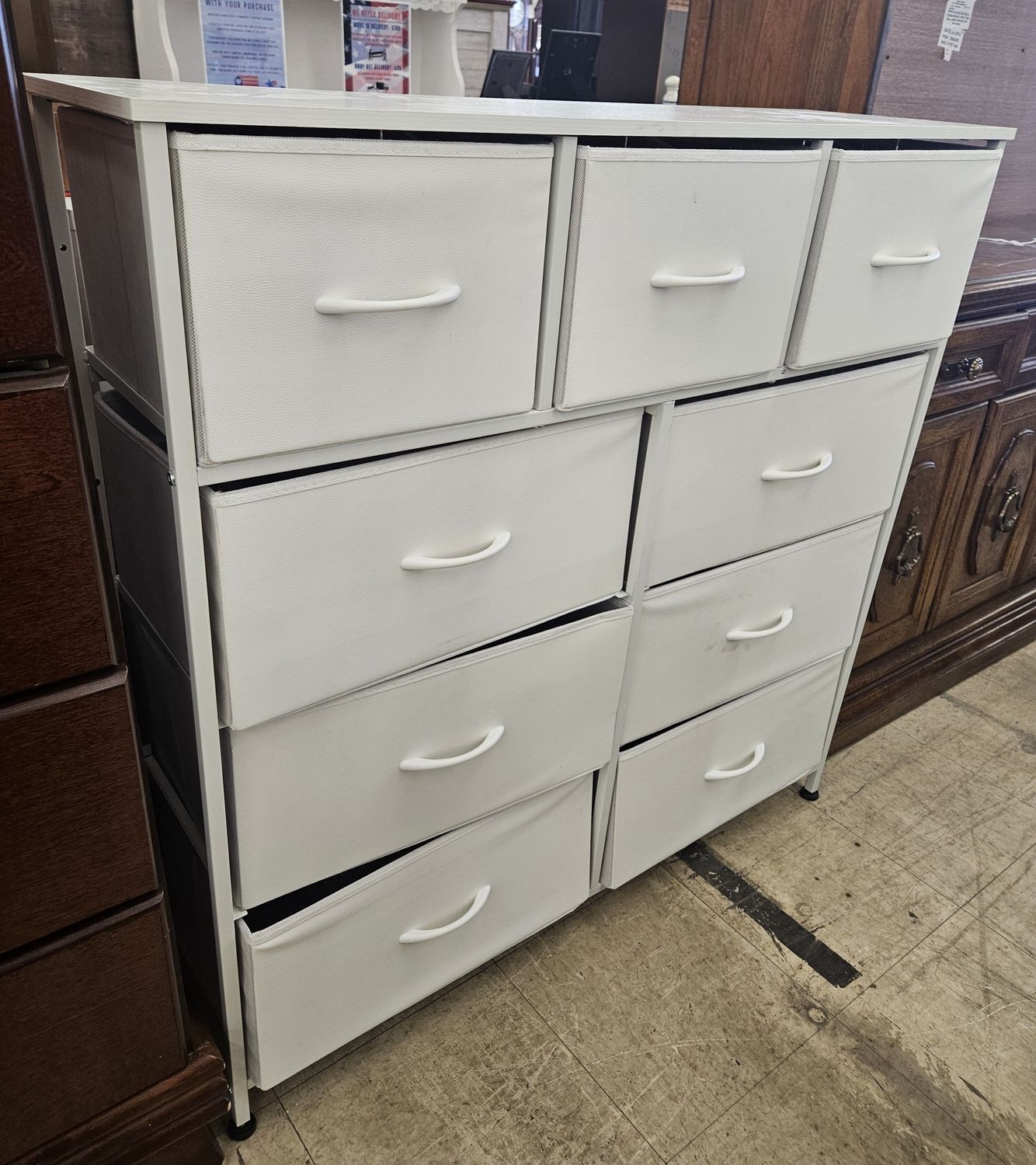 Lightweight white 9-drawer fabric dresser