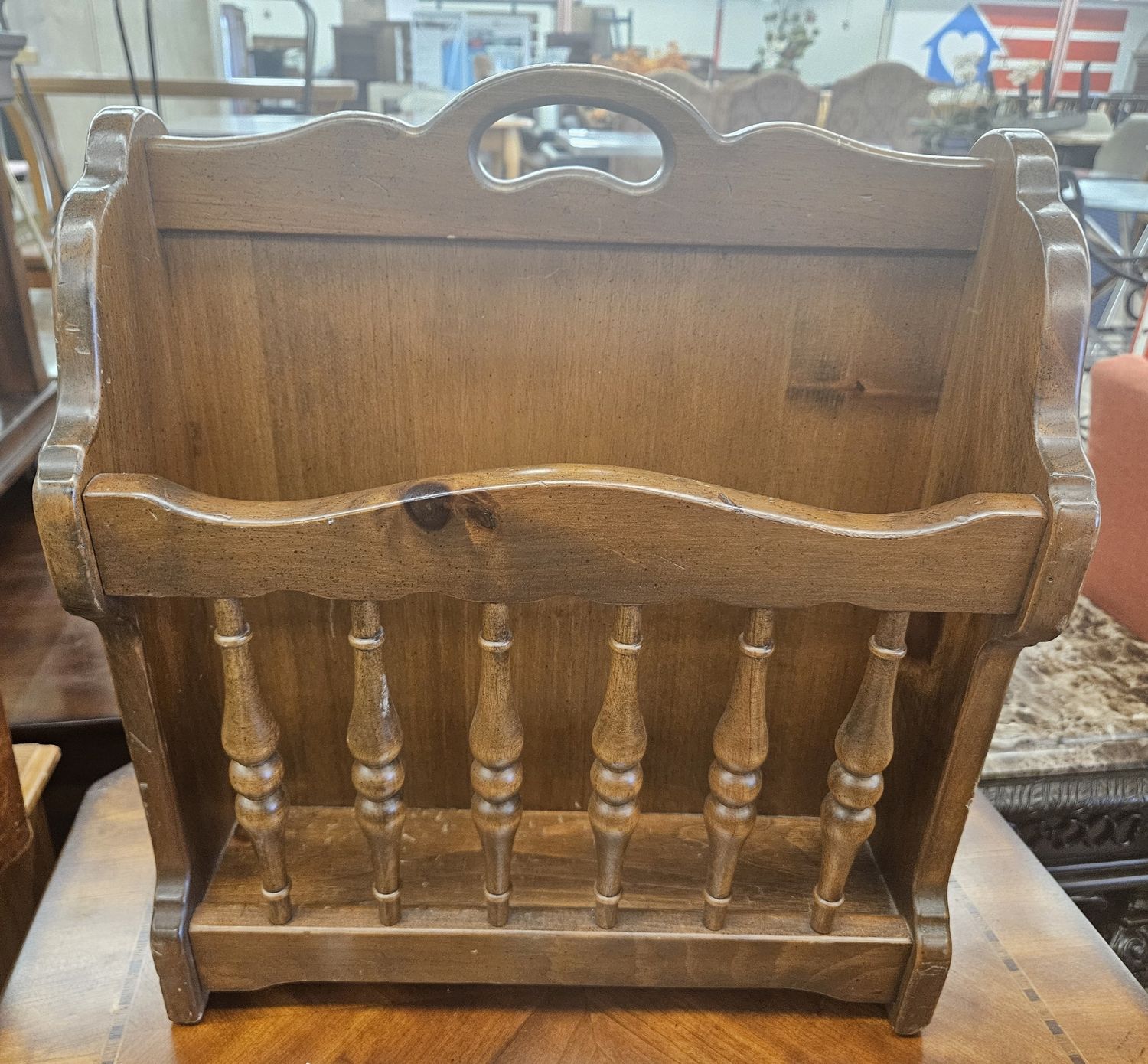 Rustic wooden magazine rack