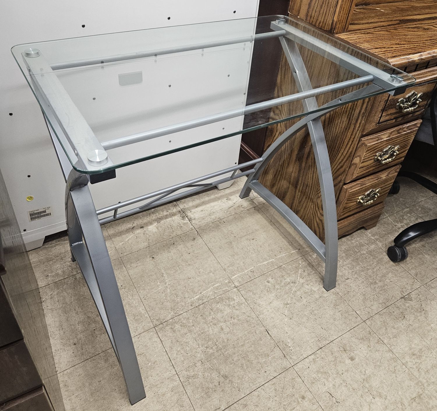 Compact glass top desk