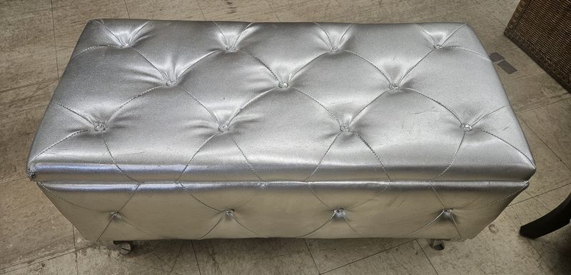 Glamorous silver storage ottoman!