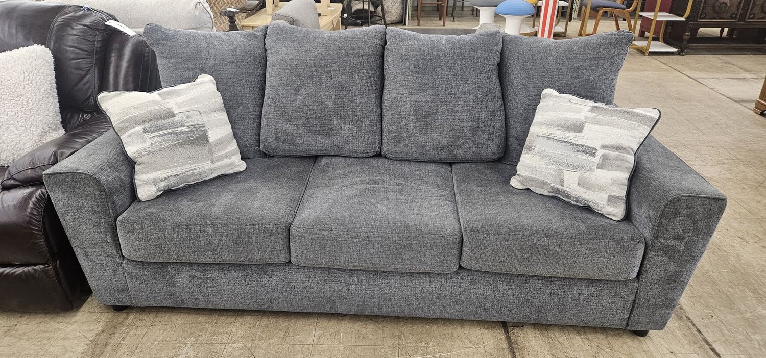 sleek charcoal-gray sofa!