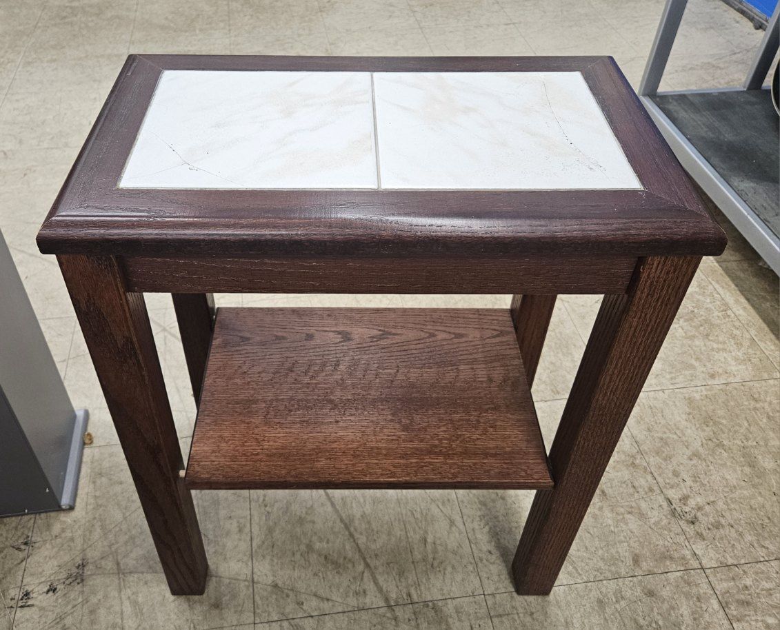 Small wood side table with tile inlay
