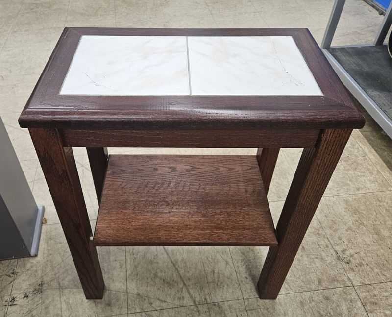 Small wood side table with tile inlay