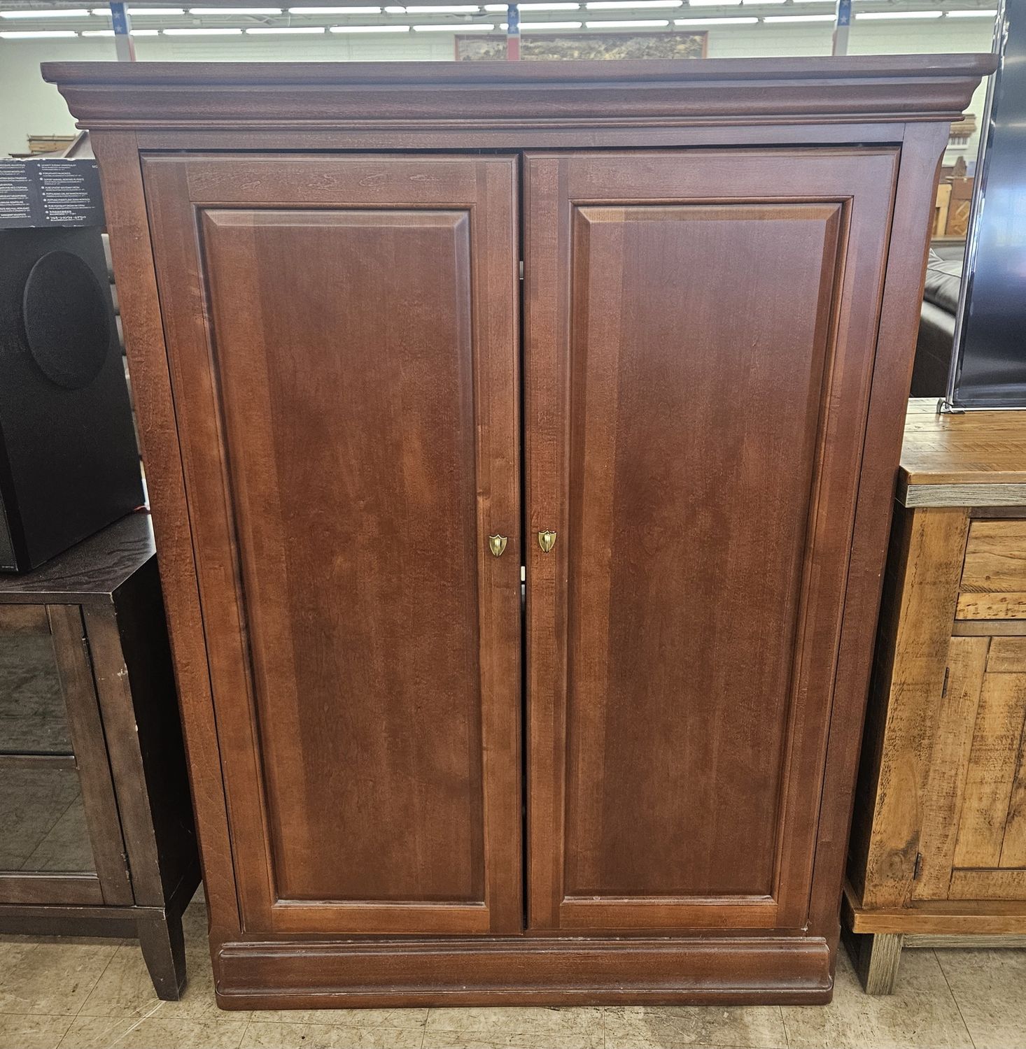Rich cherry-finish media armoire