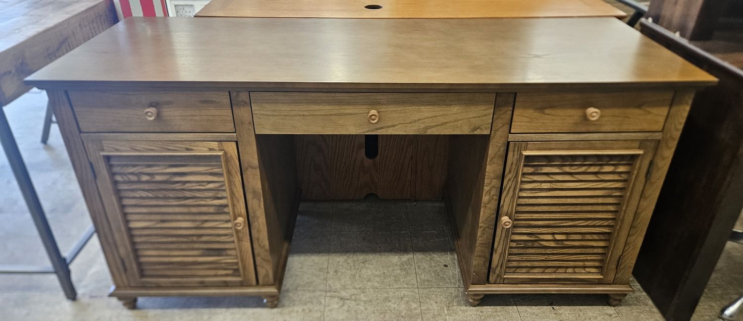 Solid wood slatted-door desk.